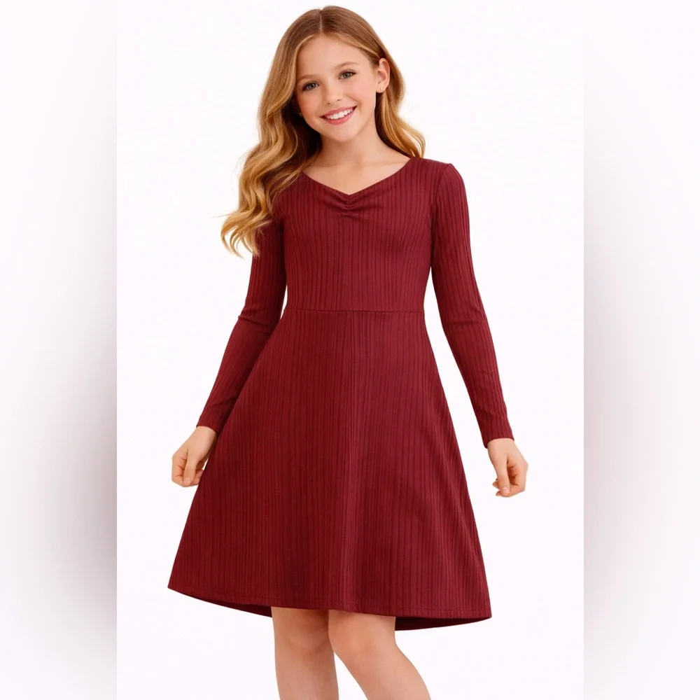 Astars Maroon Long Sleeve Kids Dress